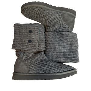 UGG Australia Boots Cardy Classic Knit Tall Gray Cozy Sweater Sz 7 Boho Peasant